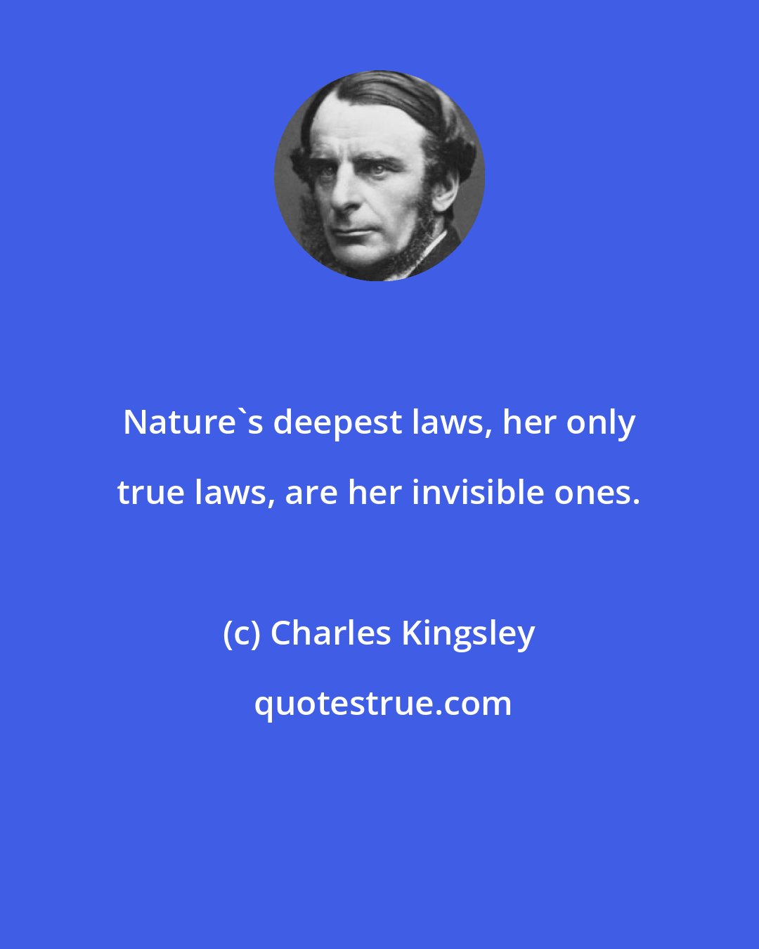 Charles Kingsley: Nature's deepest laws, her only true laws, are her invisible ones.