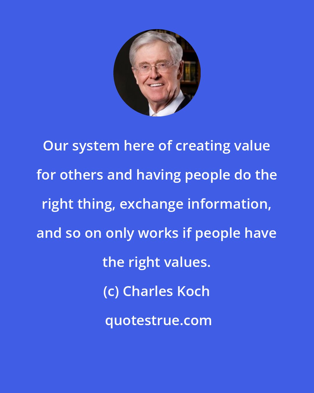 Charles Koch: Our system here of creating value for others and having people do the right thing, exchange information, and so on only works if people have the right values.