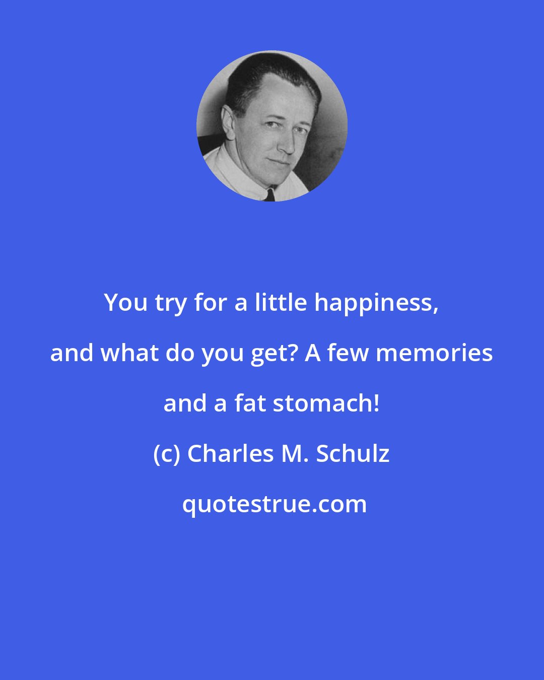 Charles M. Schulz: You try for a little happiness, and what do you get? A few memories and a fat stomach!