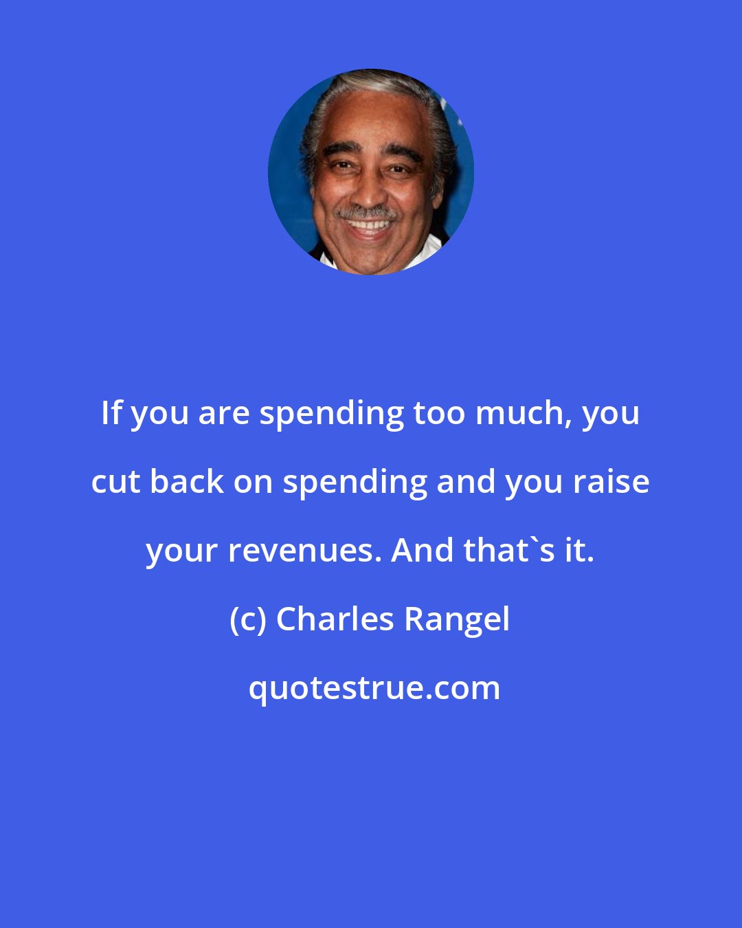 Charles Rangel: If you are spending too much, you cut back on spending and you raise your revenues. And that's it.