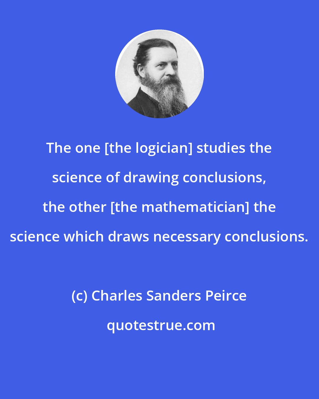 Charles Sanders Peirce: The one [the logician] studies the science of drawing conclusions, the other [the mathematician] the science which draws necessary conclusions.