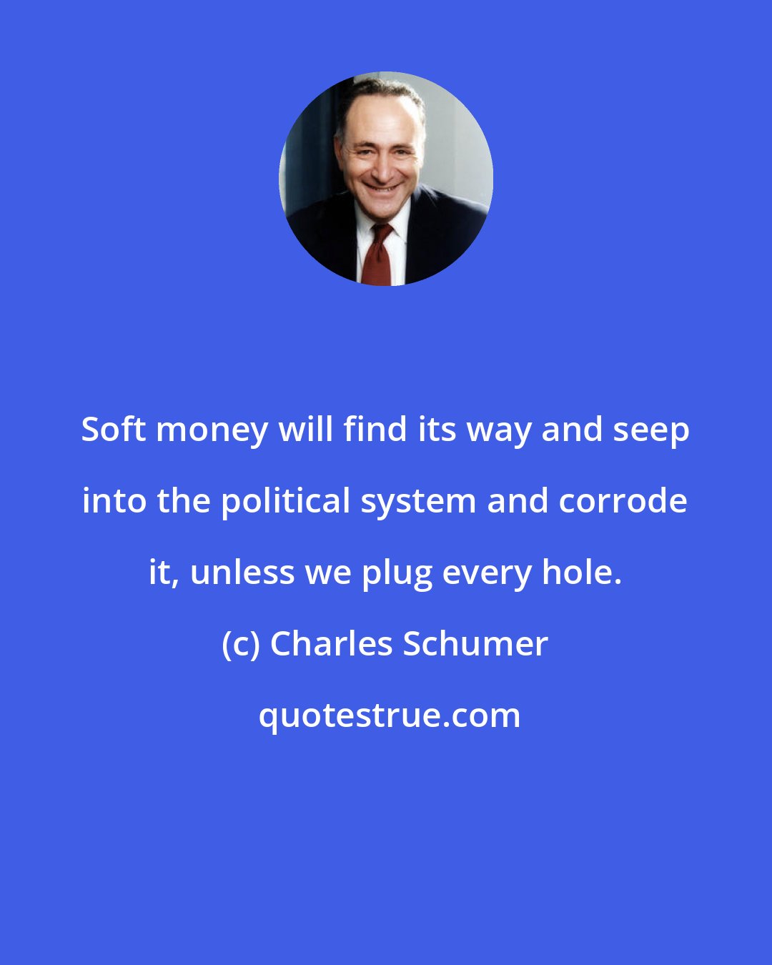 Charles Schumer: Soft money will find its way and seep into the political system and corrode it, unless we plug every hole.