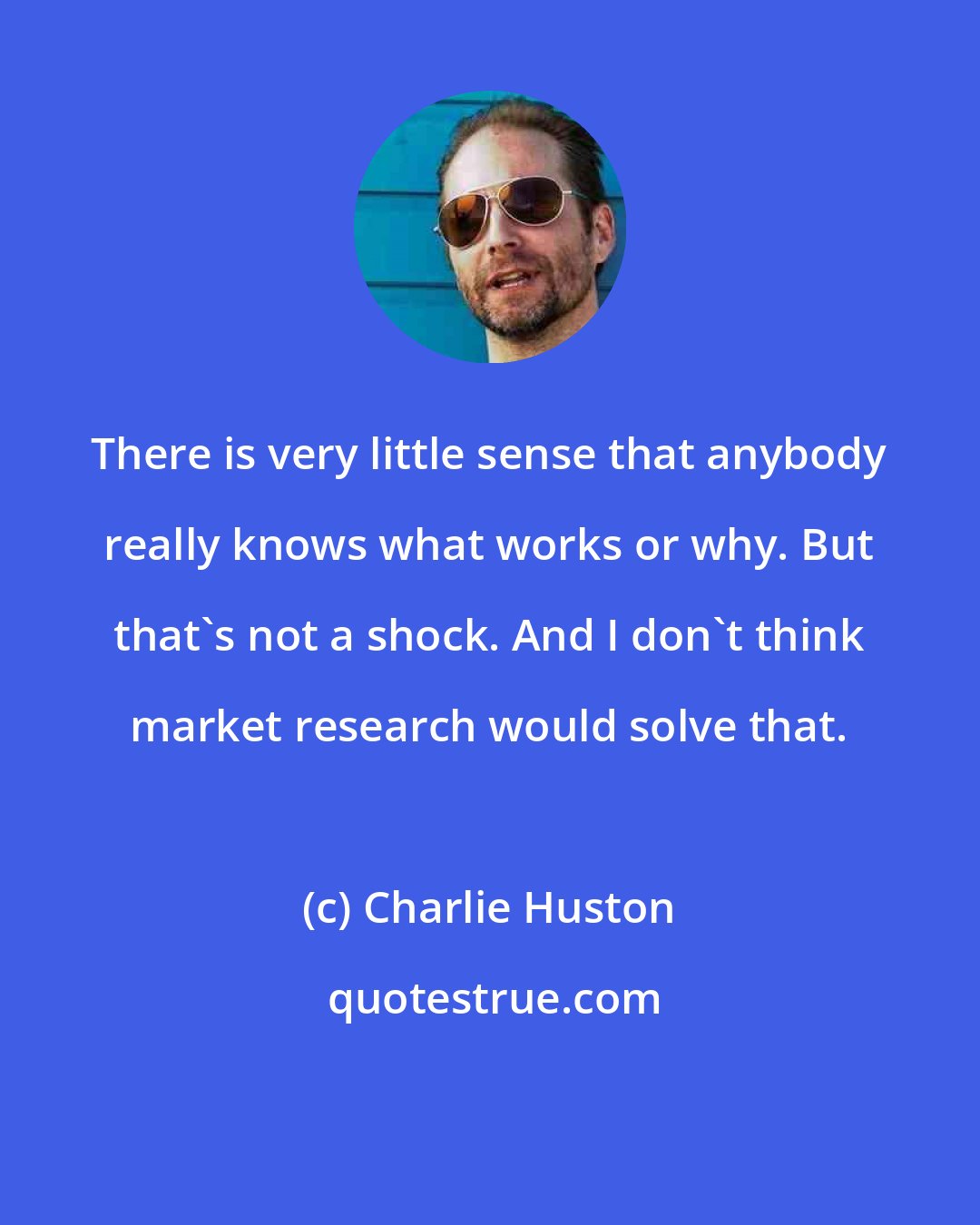 Charlie Huston: There is very little sense that anybody really knows what works or why. But that's not a shock. And I don't think market research would solve that.