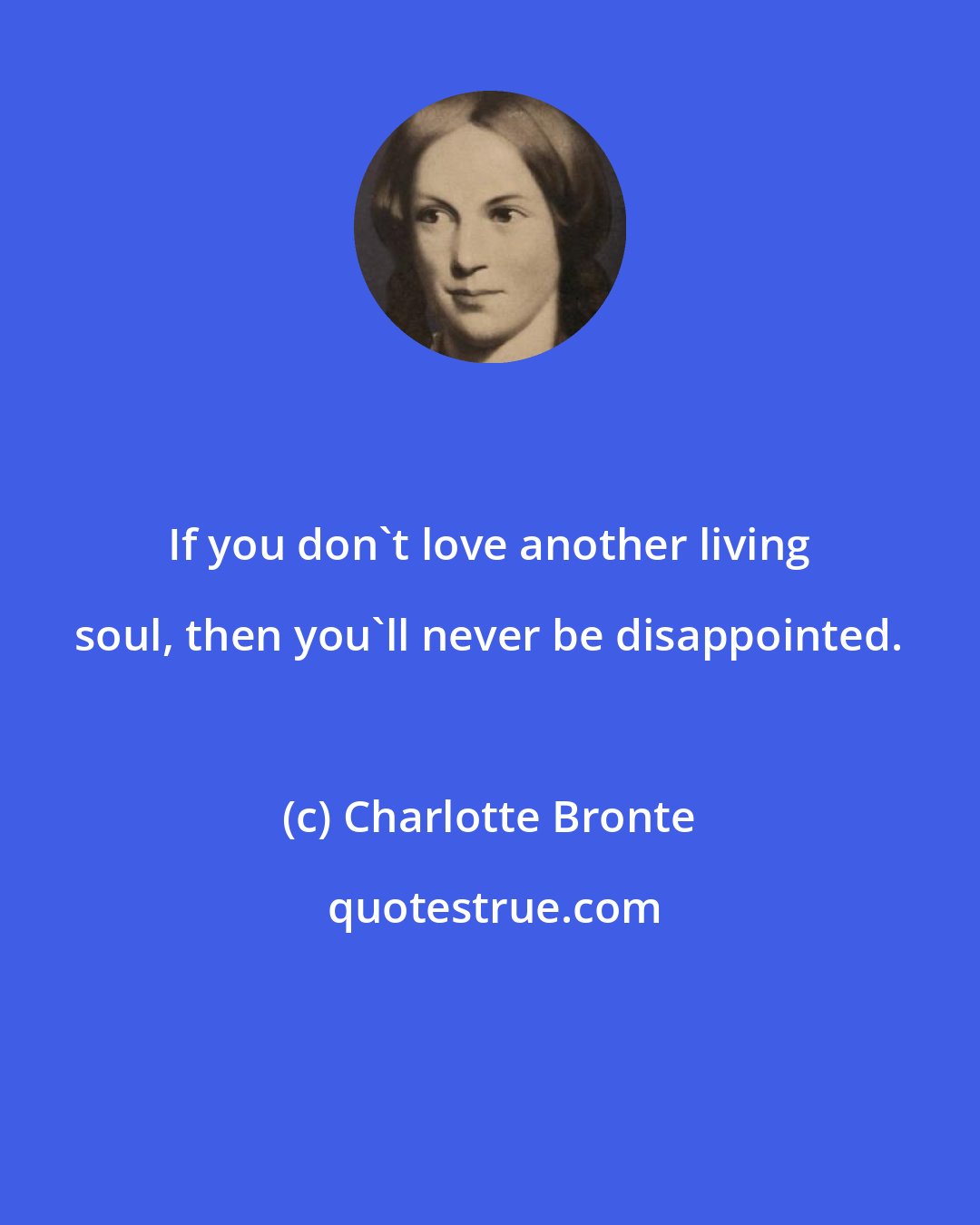 Charlotte Bronte: If you don't love another living soul, then you'll never be disappointed.