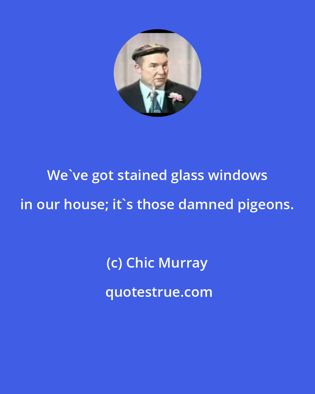 Chic Murray: We've got stained glass windows in our house; it's those damned pigeons.