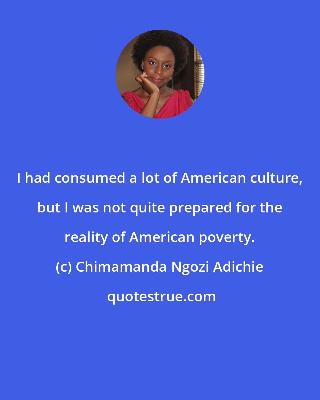 Chimamanda Ngozi Adichie: I had consumed a lot of American culture, but I was not quite prepared for the reality of American poverty.