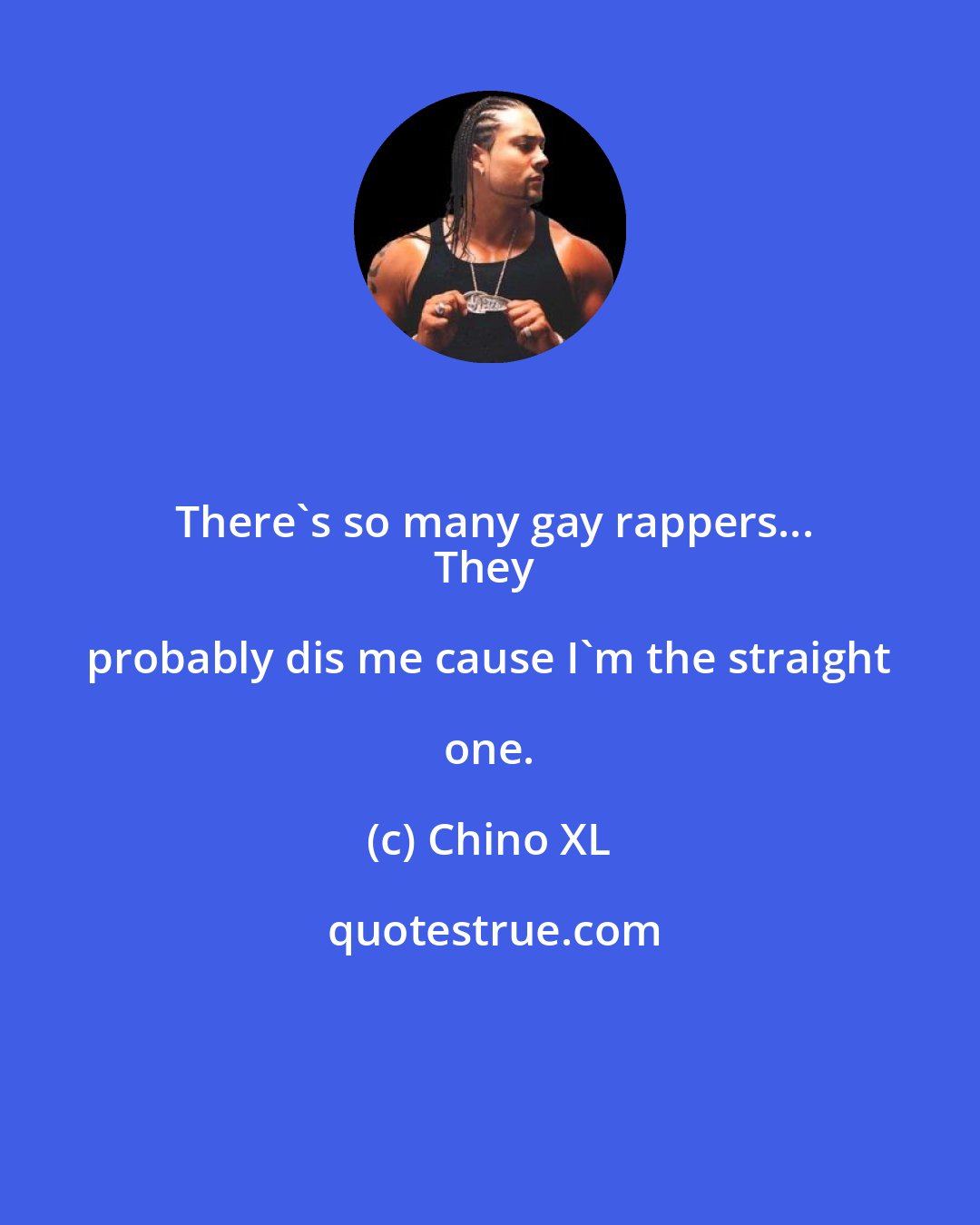 Chino XL: There's so many gay rappers...
They probably dis me cause I'm the straight one.