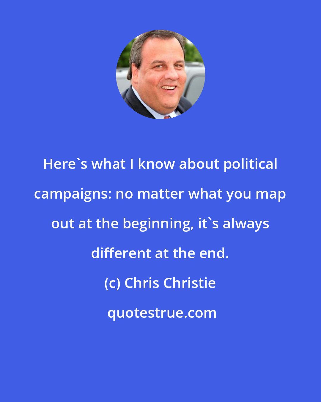 Chris Christie: Here's what I know about political campaigns: no matter what you map out at the beginning, it's always different at the end.