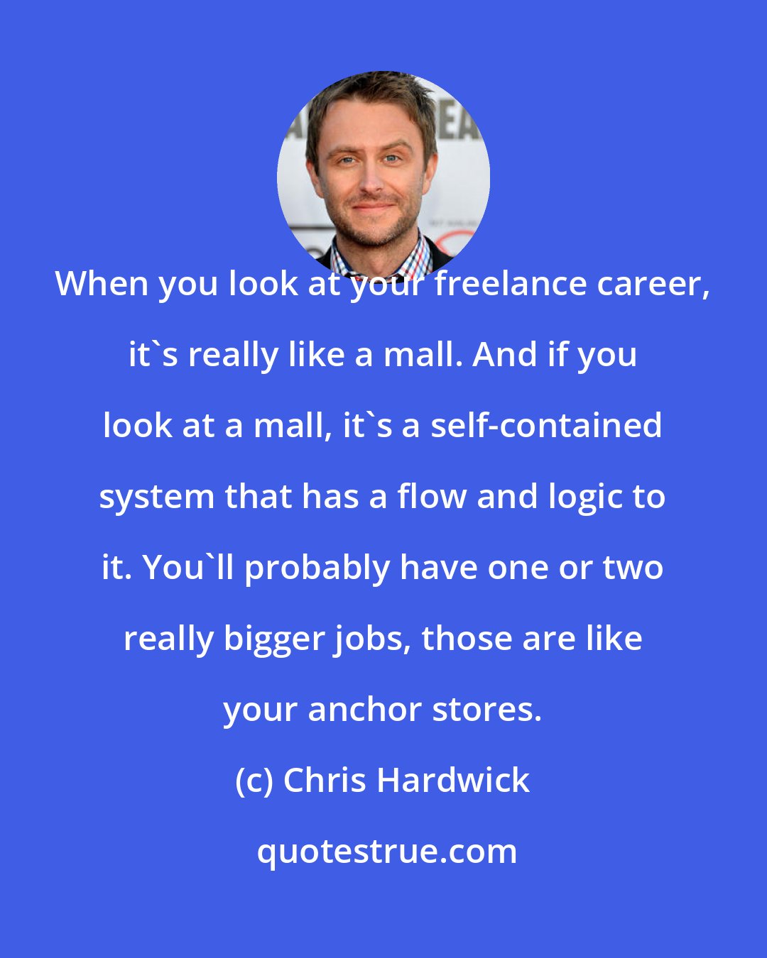 Chris Hardwick: When you look at your freelance career, it's really like a mall. And if you look at a mall, it's a self-contained system that has a flow and logic to it. You'll probably have one or two really bigger jobs, those are like your anchor stores.