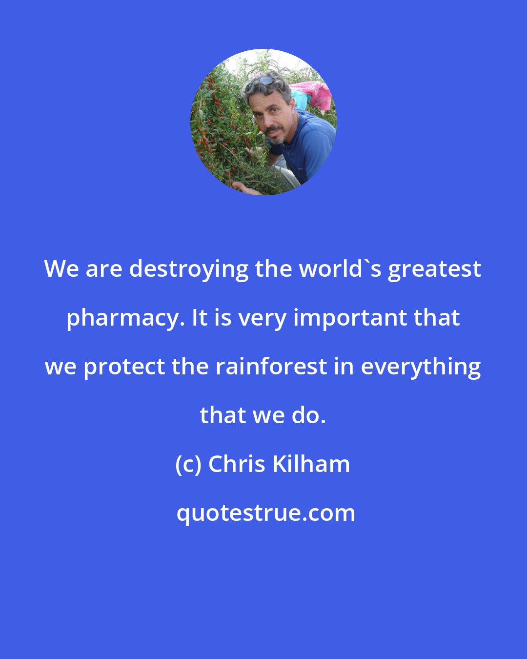 Chris Kilham: We are destroying the world's greatest pharmacy. It is very important that we protect the rainforest in everything that we do.