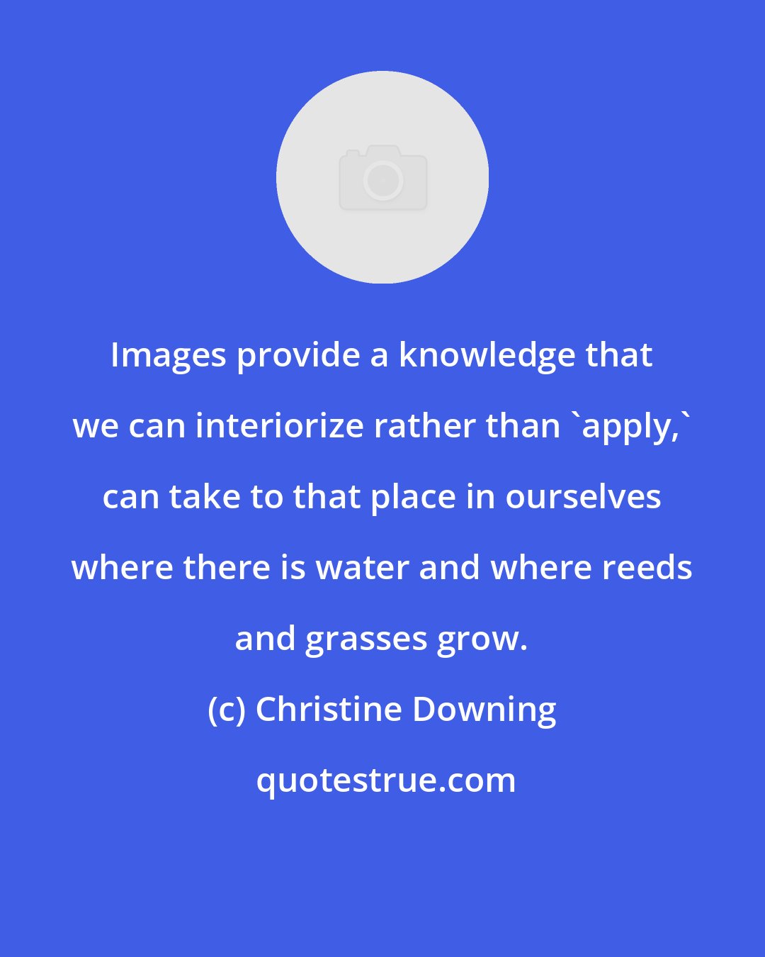 Christine Downing: Images provide a knowledge that we can interiorize rather than 'apply,' can take to that place in ourselves where there is water and where reeds and grasses grow.