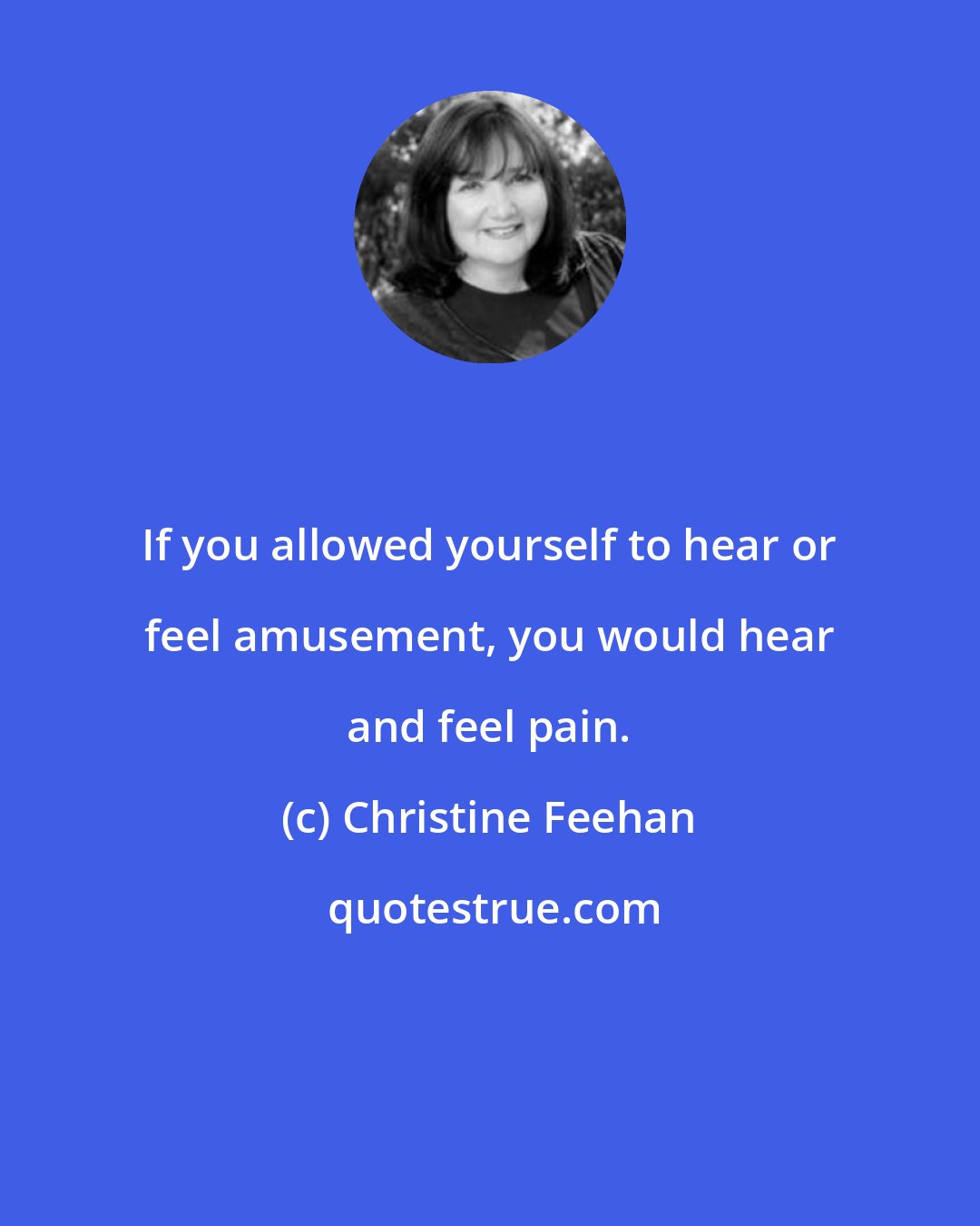 Christine Feehan: If you allowed yourself to hear or feel amusement, you would hear and feel pain.