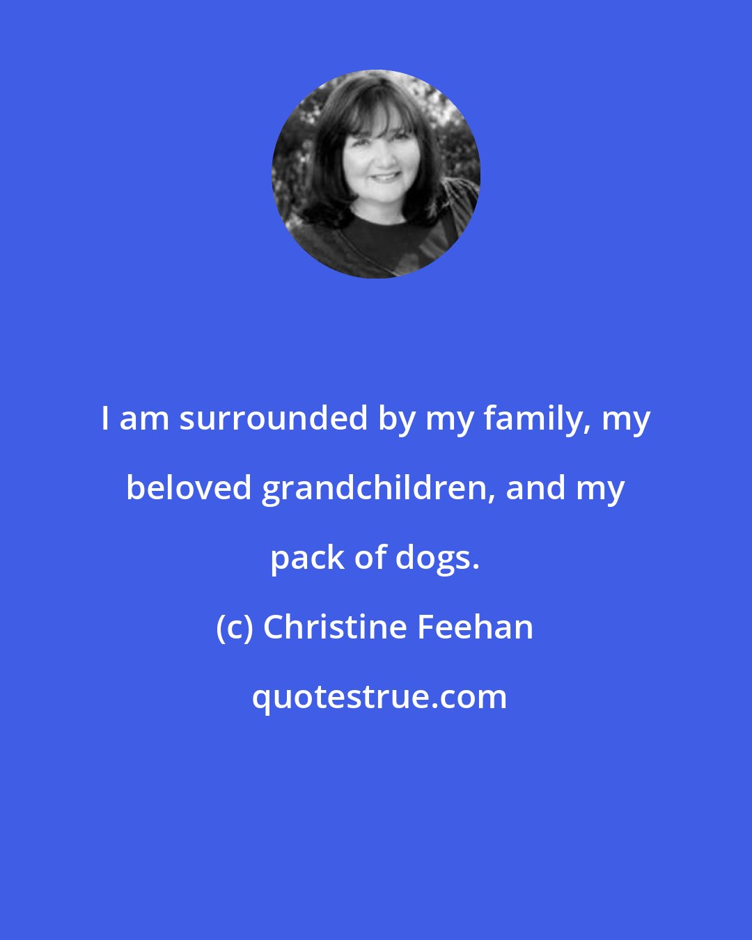 Christine Feehan: I am surrounded by my family, my beloved grandchildren, and my pack of dogs.