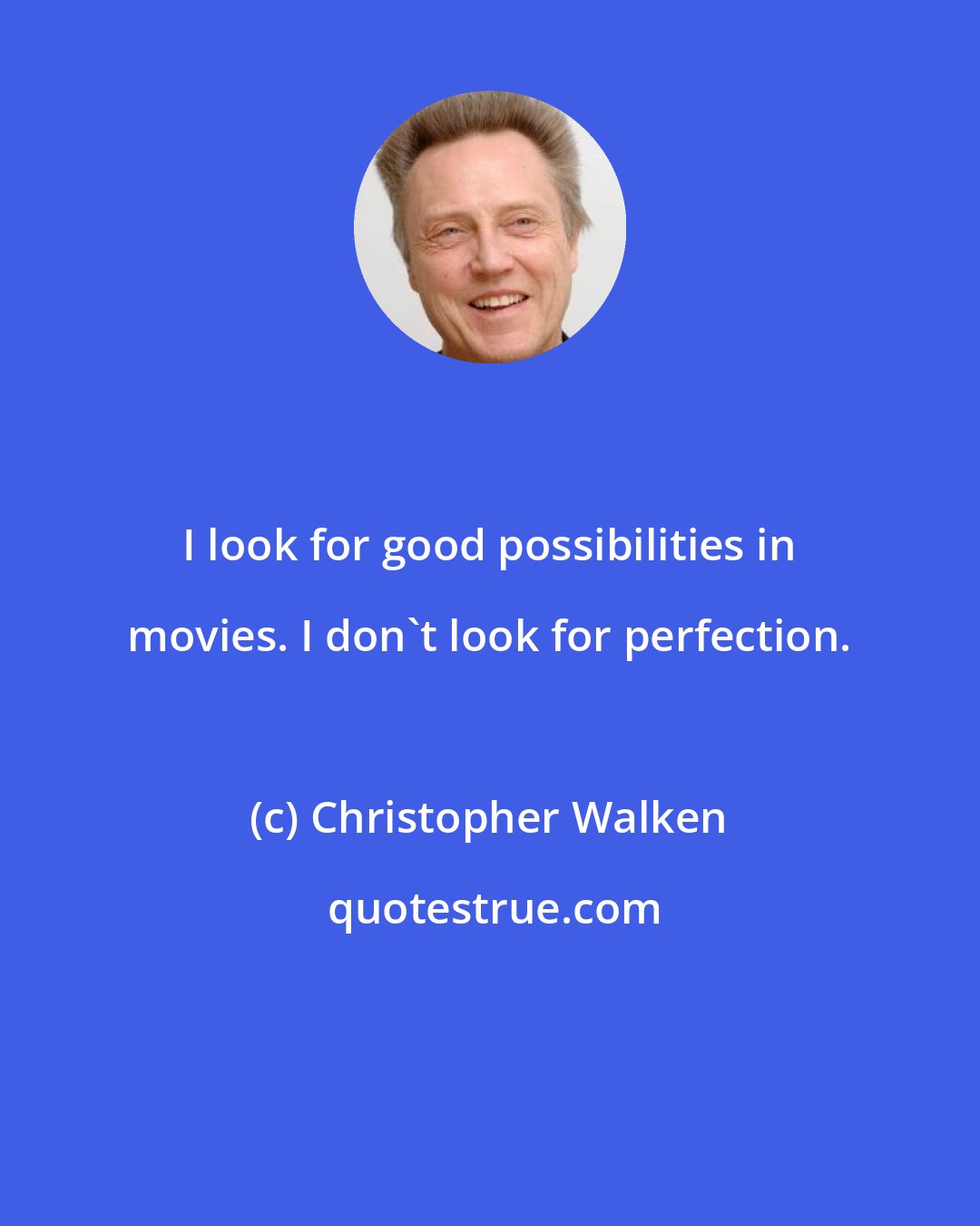 Christopher Walken: I look for good possibilities in movies. I don't look for perfection.