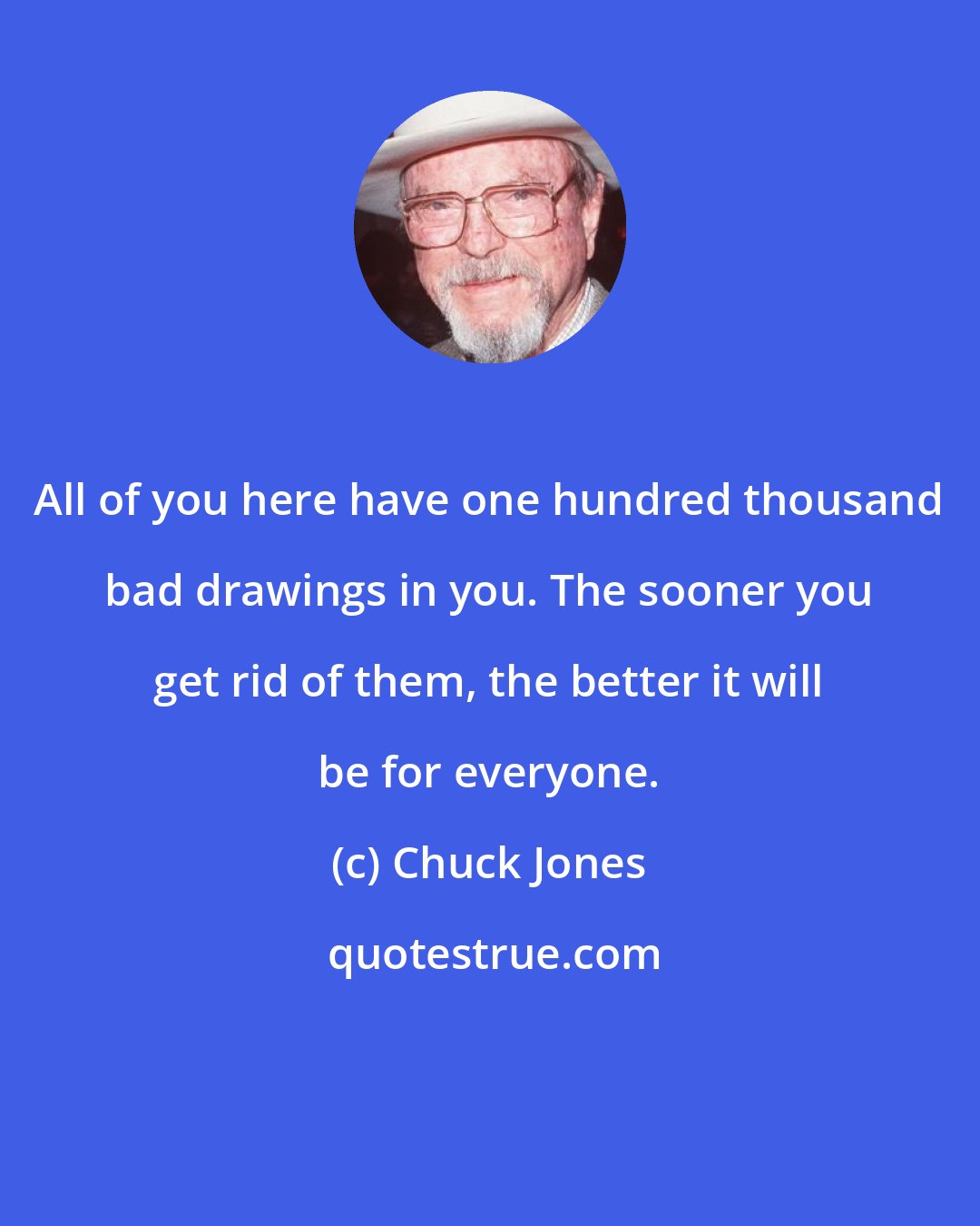 Chuck Jones: All of you here have one hundred thousand bad drawings in you. The sooner you get rid of them, the better it will be for everyone.