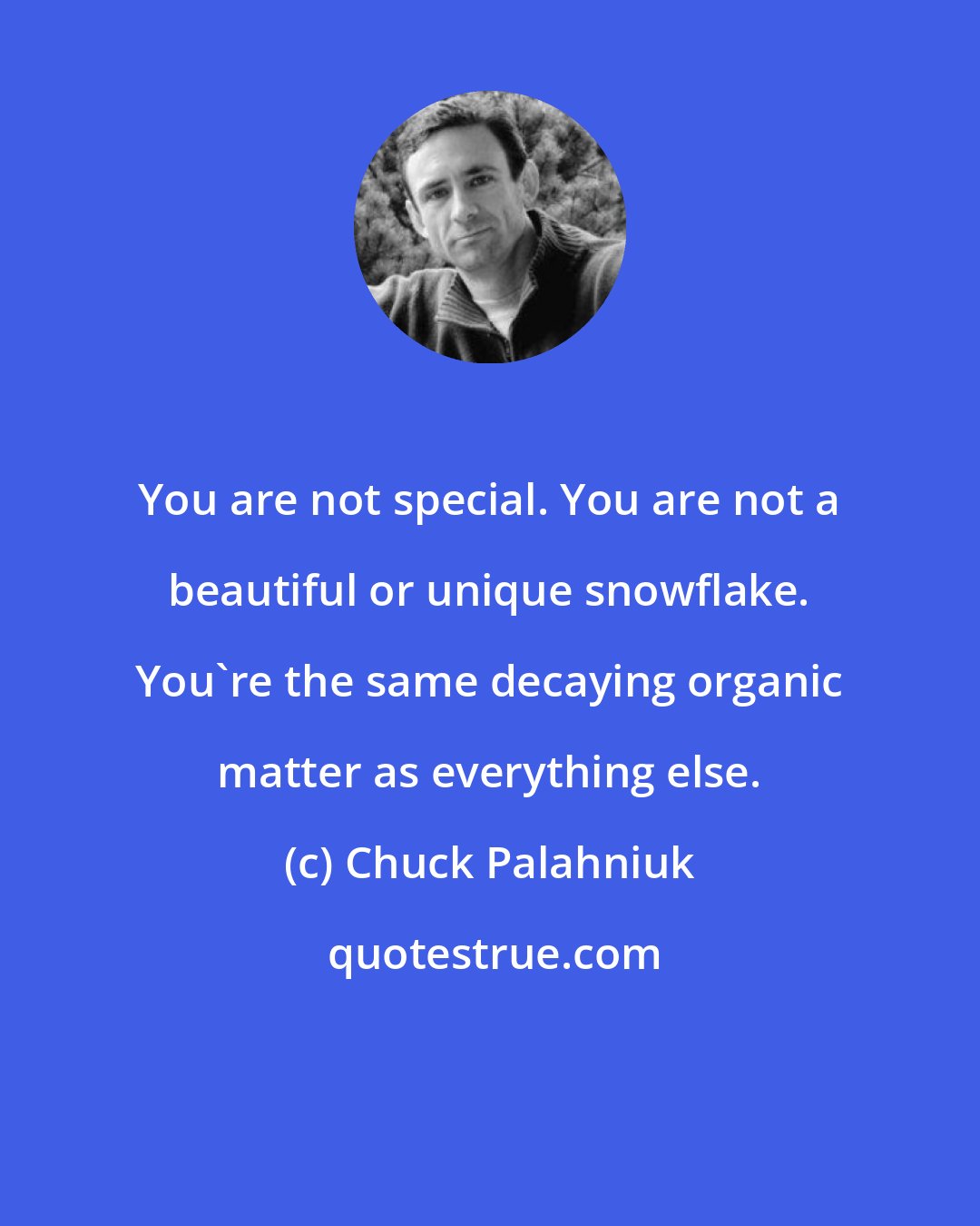 Chuck Palahniuk: You are not special. You are not a beautiful or unique snowflake. You're the same decaying organic matter as everything else.