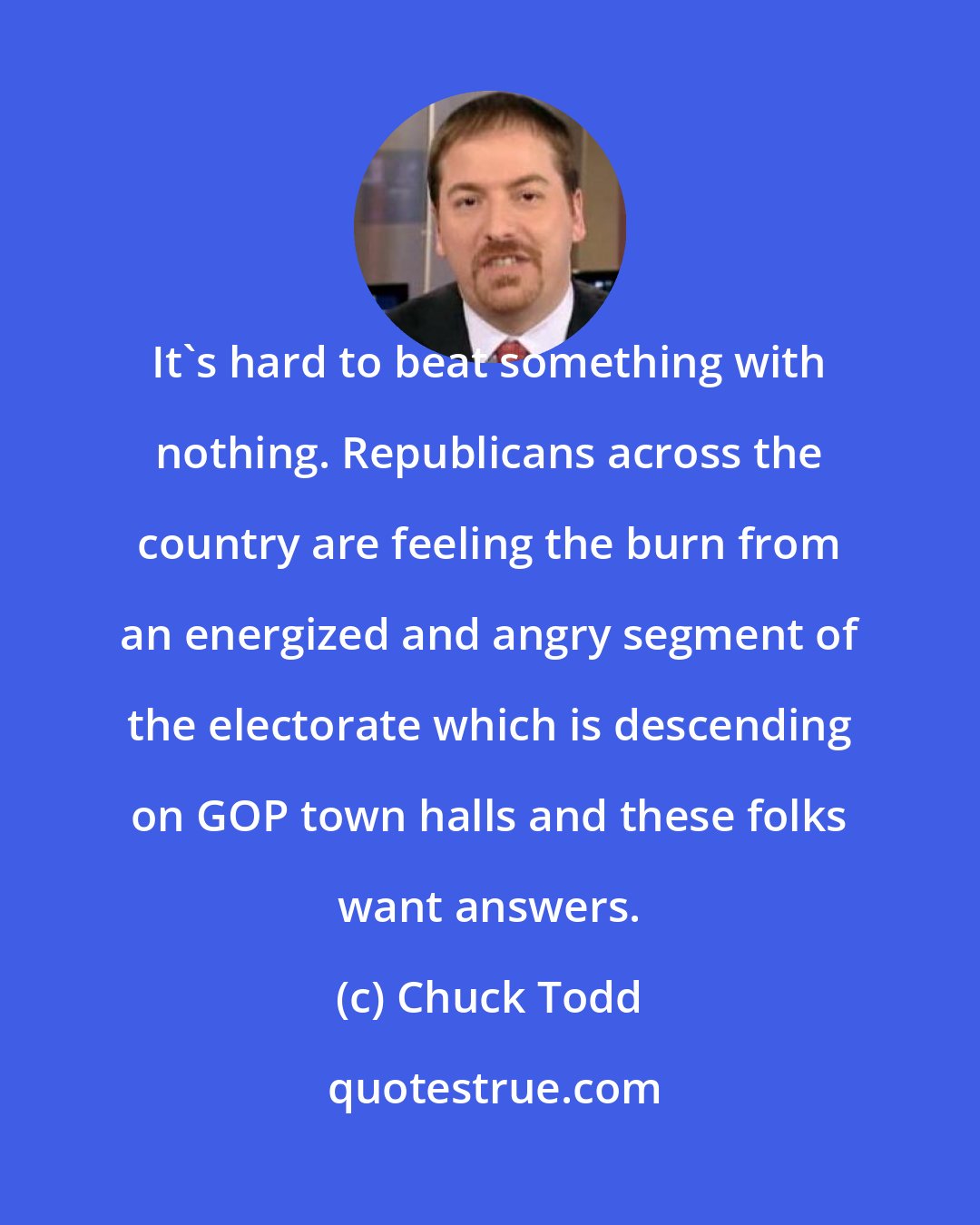 Chuck Todd: It`s hard to beat something with nothing. Republicans across the country are feeling the burn from an energized and angry segment of the electorate which is descending on GOP town halls and these folks want answers.