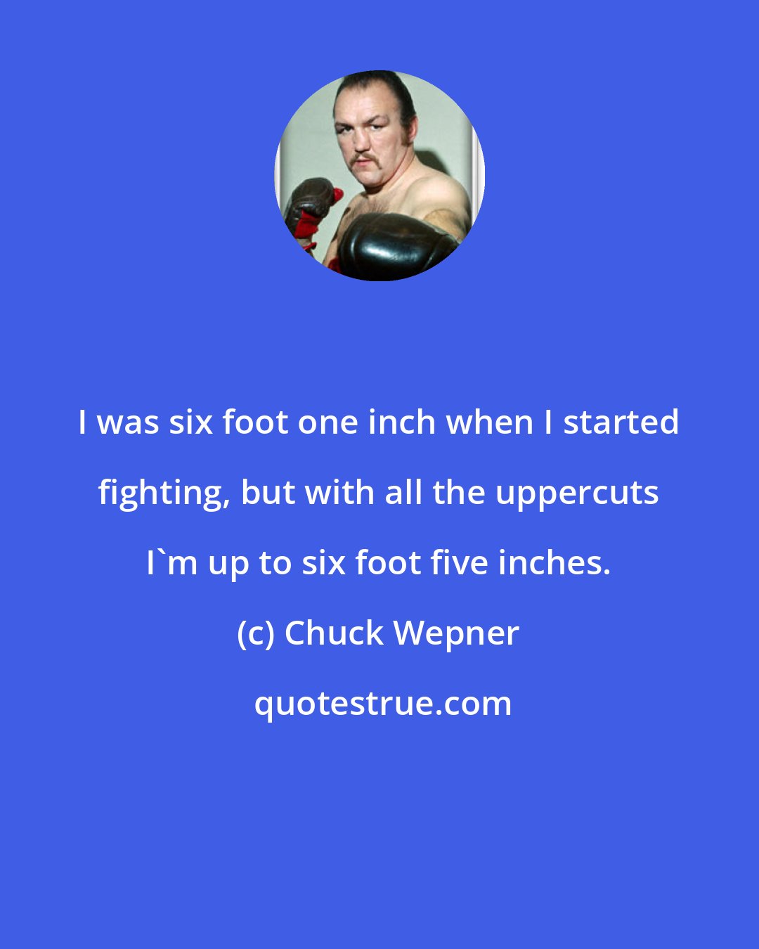 Chuck Wepner: I was six foot one inch when I started fighting, but with all the uppercuts I'm up to six foot five inches.