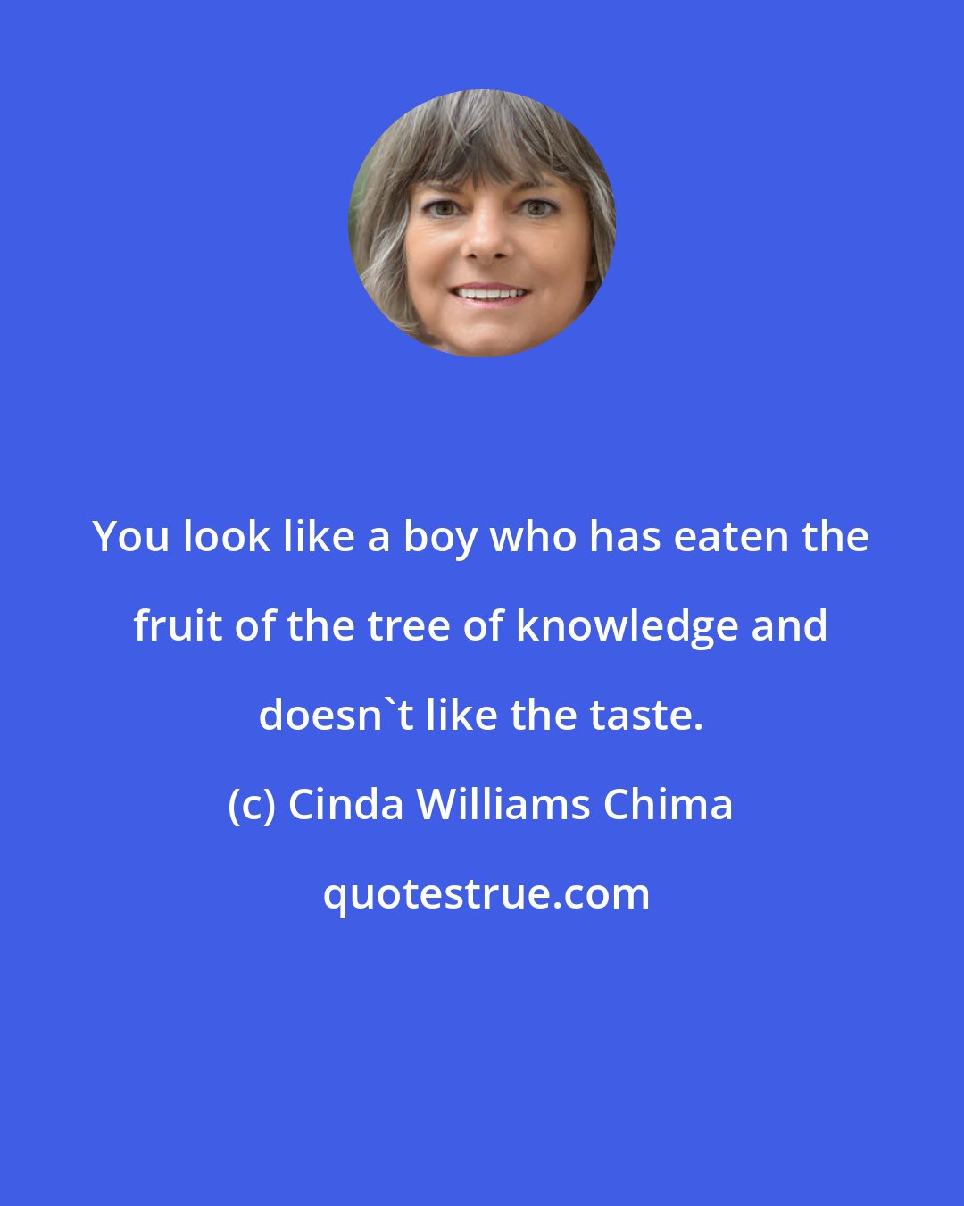 Cinda Williams Chima: You look like a boy who has eaten the fruit of the tree of knowledge and doesn't like the taste.