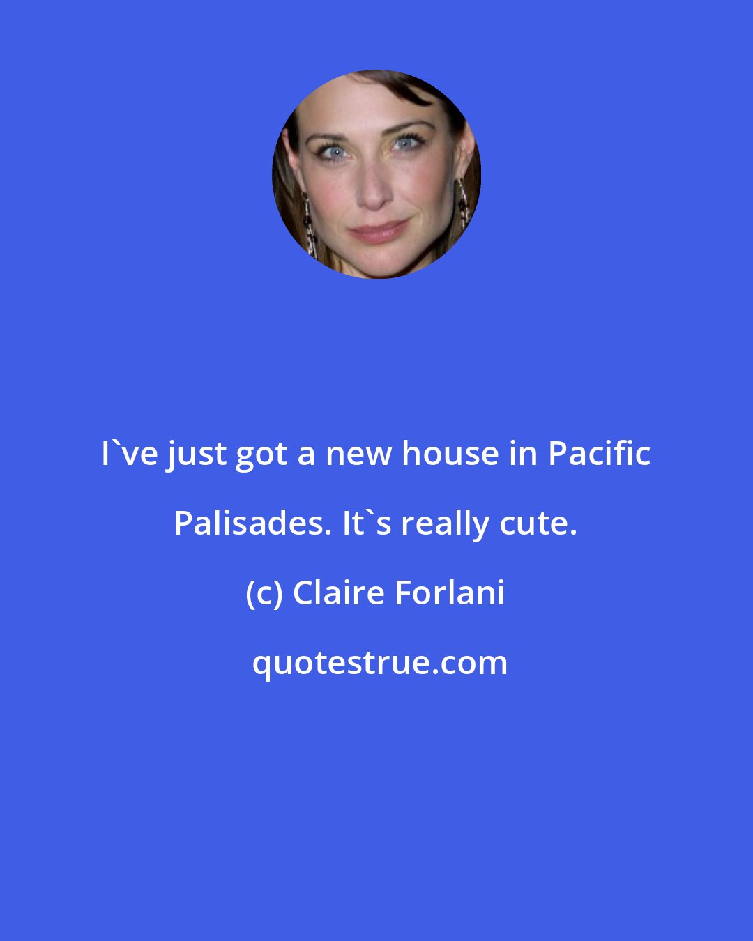 Claire Forlani: I've just got a new house in Pacific Palisades. It's really cute.