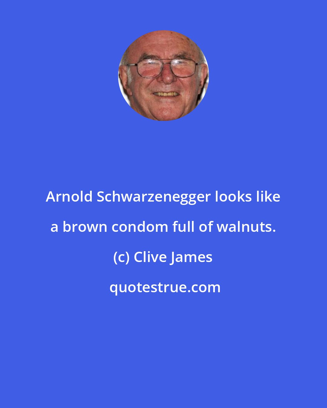 Clive James: Arnold Schwarzenegger looks like a brown condom full of walnuts.