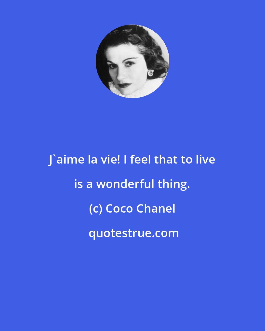 Coco Chanel: J'aime la vie! I feel that to live is a wonderful thing.
