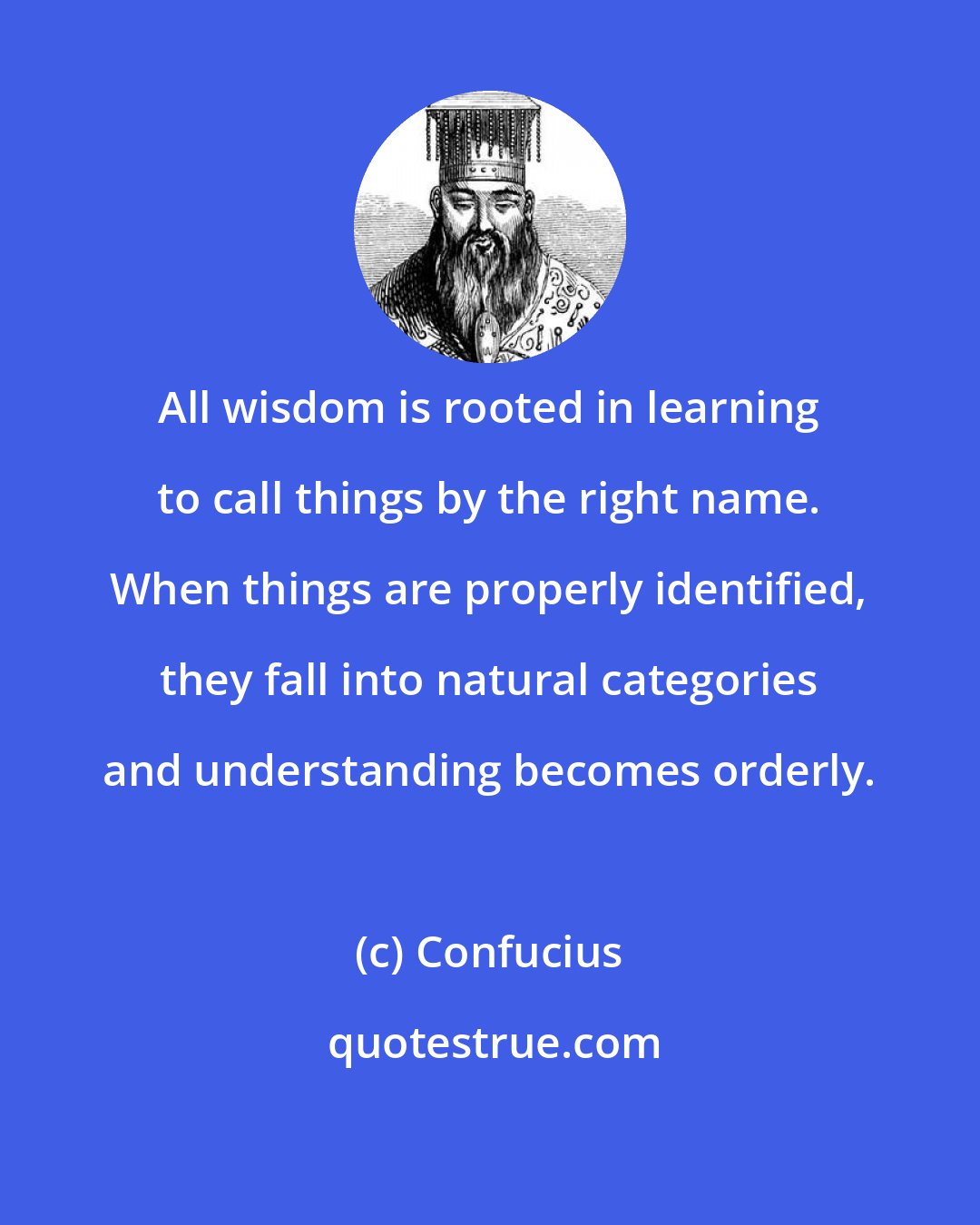 Confucius: All wisdom is rooted in learning to call things by the right name. When things are properly identified, they fall into natural categories and understanding becomes orderly.