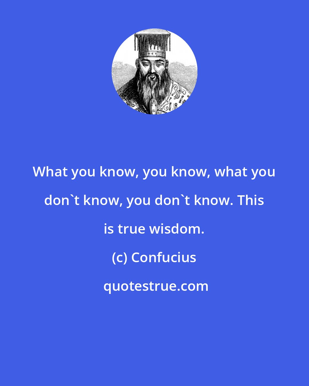 Confucius: What you know, you know, what you don't know, you don't know. This is true wisdom.