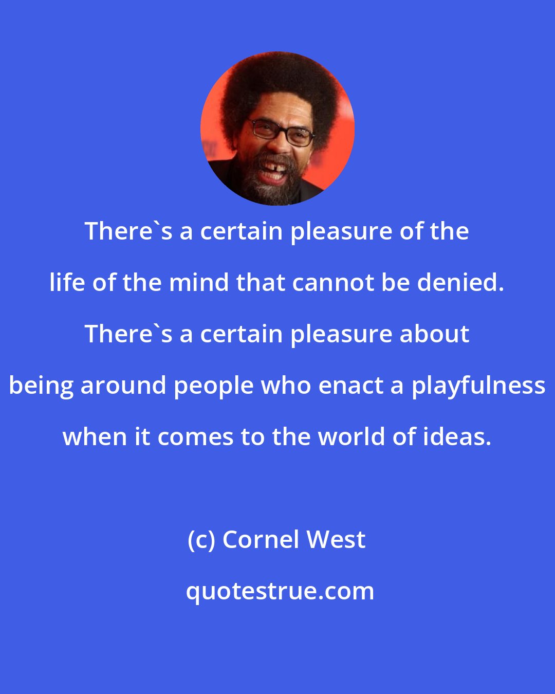 Cornel West: There's a certain pleasure of the life of the mind that cannot be denied. There's a certain pleasure about being around people who enact a playfulness when it comes to the world of ideas.