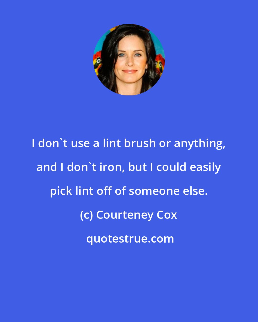 Courteney Cox: I don't use a lint brush or anything, and I don't iron, but I could easily pick lint off of someone else.