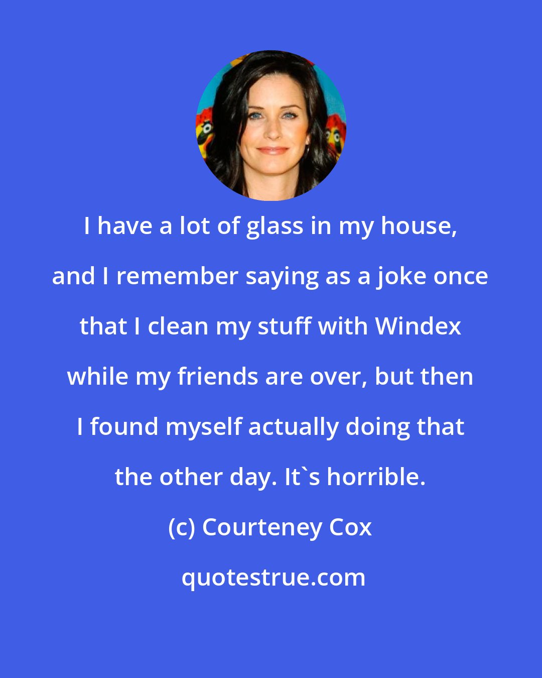 Courteney Cox: I have a lot of glass in my house, and I remember saying as a joke once that I clean my stuff with Windex while my friends are over, but then I found myself actually doing that the other day. It's horrible.