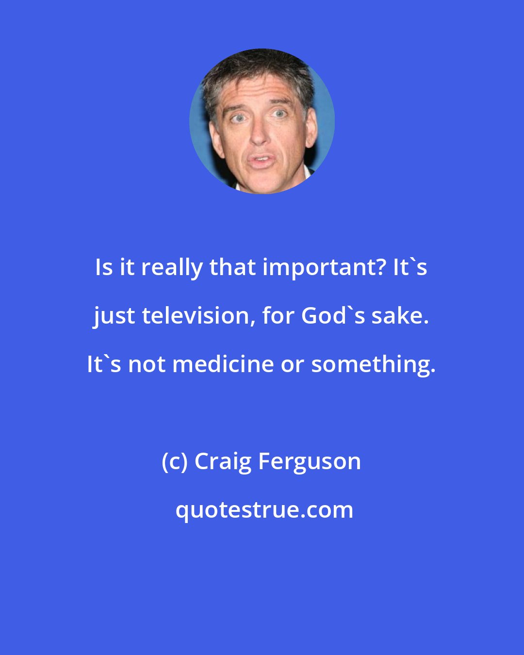 Craig Ferguson: Is it really that important? It's just television, for God's sake. It's not medicine or something.