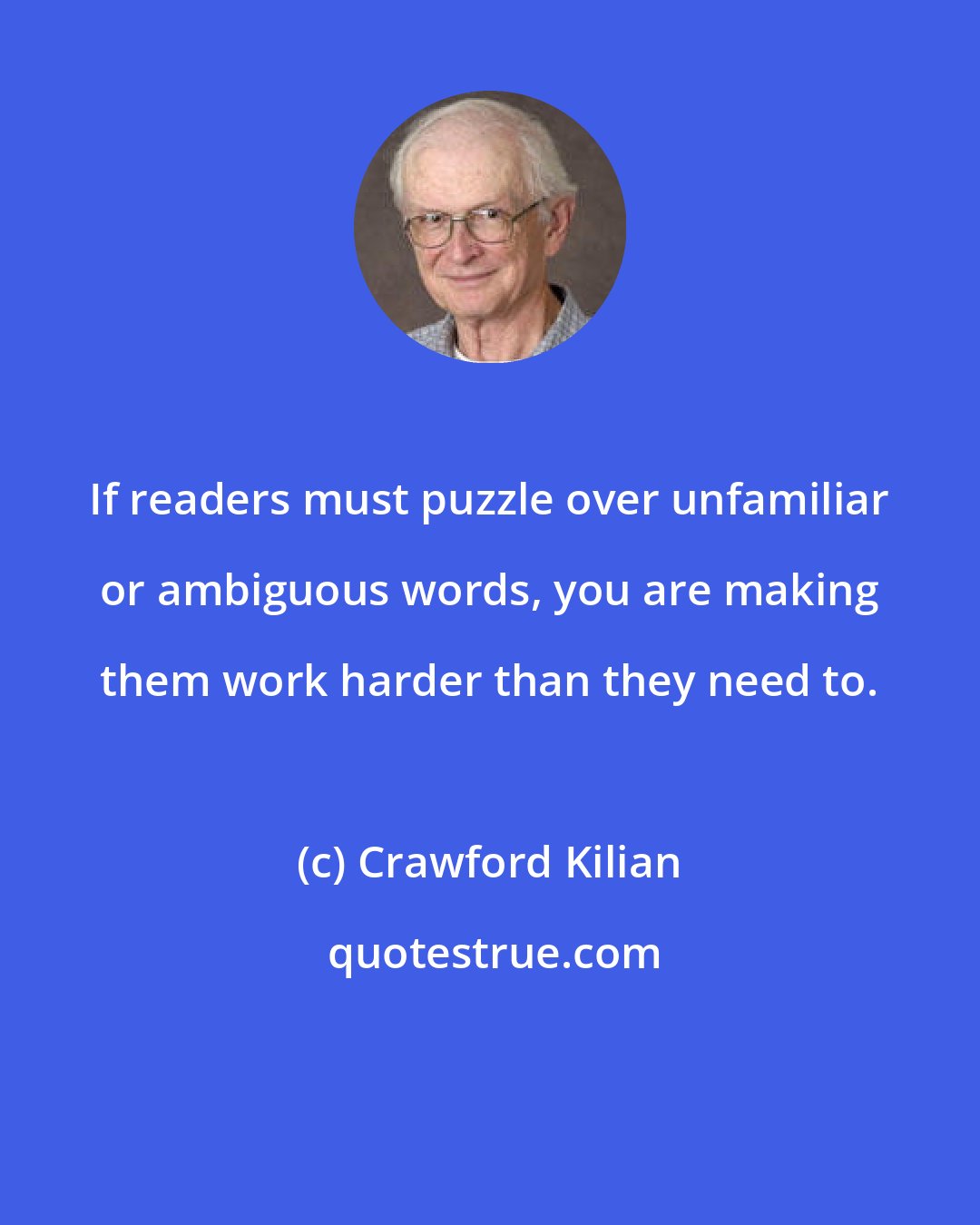 Crawford Kilian: If readers must puzzle over unfamiliar or ambiguous words, you are making them work harder than they need to.