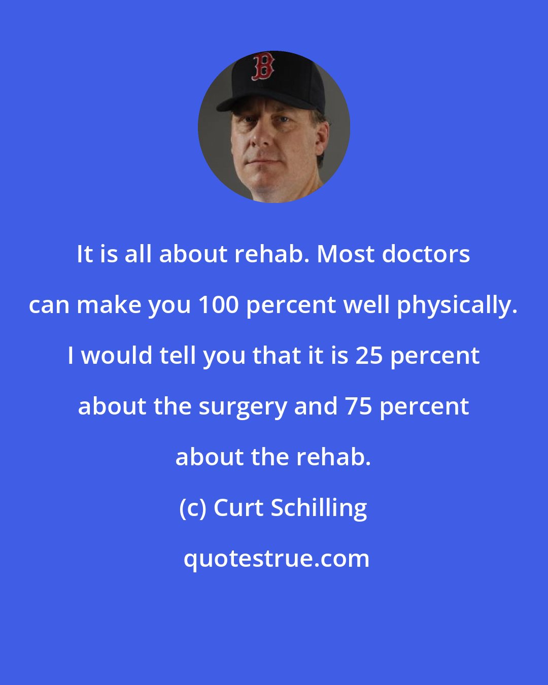 Curt Schilling: It is all about rehab. Most doctors can make you 100 percent well physically. I would tell you that it is 25 percent about the surgery and 75 percent about the rehab.