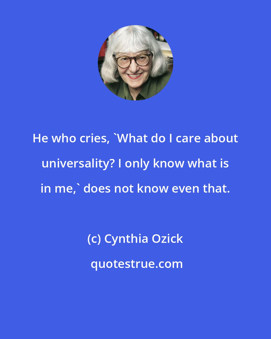 Cynthia Ozick: He who cries, 'What do I care about universality? I only know what is in me,' does not know even that.