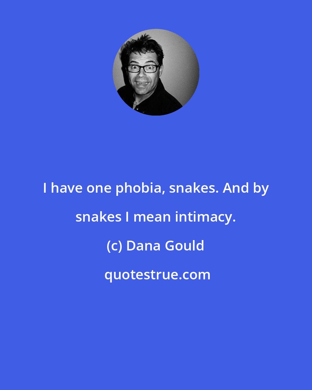 Dana Gould: I have one phobia, snakes. And by snakes I mean intimacy.