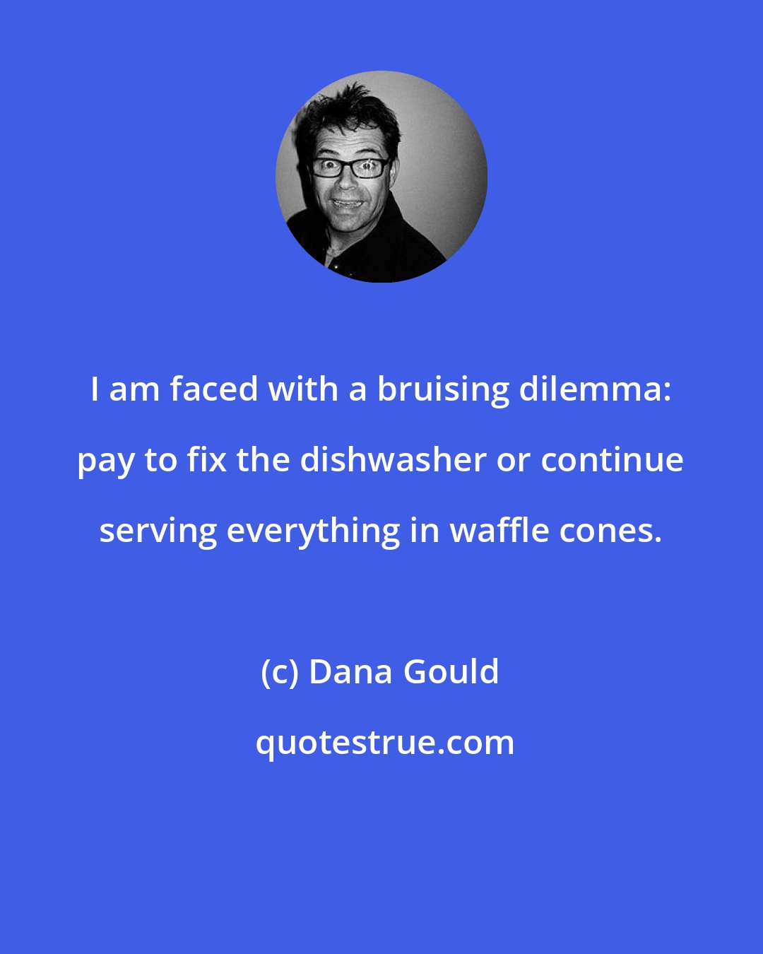 Dana Gould: I am faced with a bruising dilemma: pay to fix the dishwasher or continue serving everything in waffle cones.