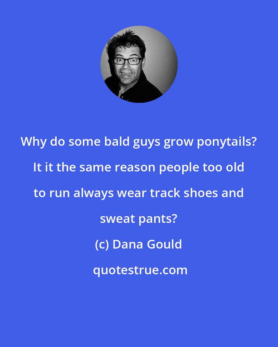 Dana Gould: Why do some bald guys grow ponytails? It it the same reason people too old to run always wear track shoes and sweat pants?