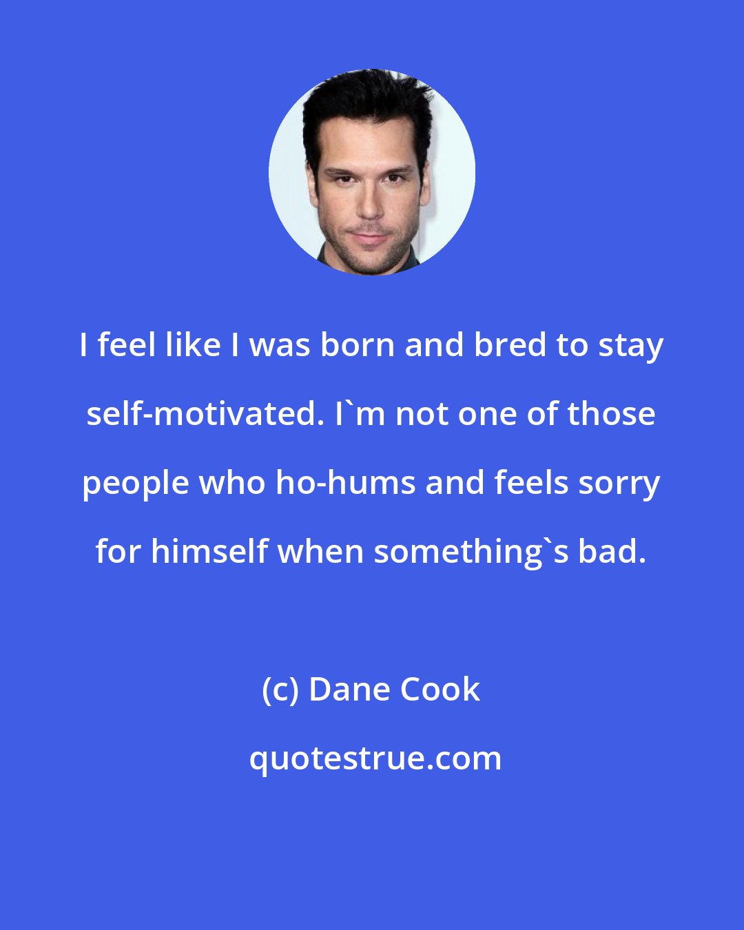 Dane Cook: I feel like I was born and bred to stay self-motivated. I'm not one of those people who ho-hums and feels sorry for himself when something's bad.