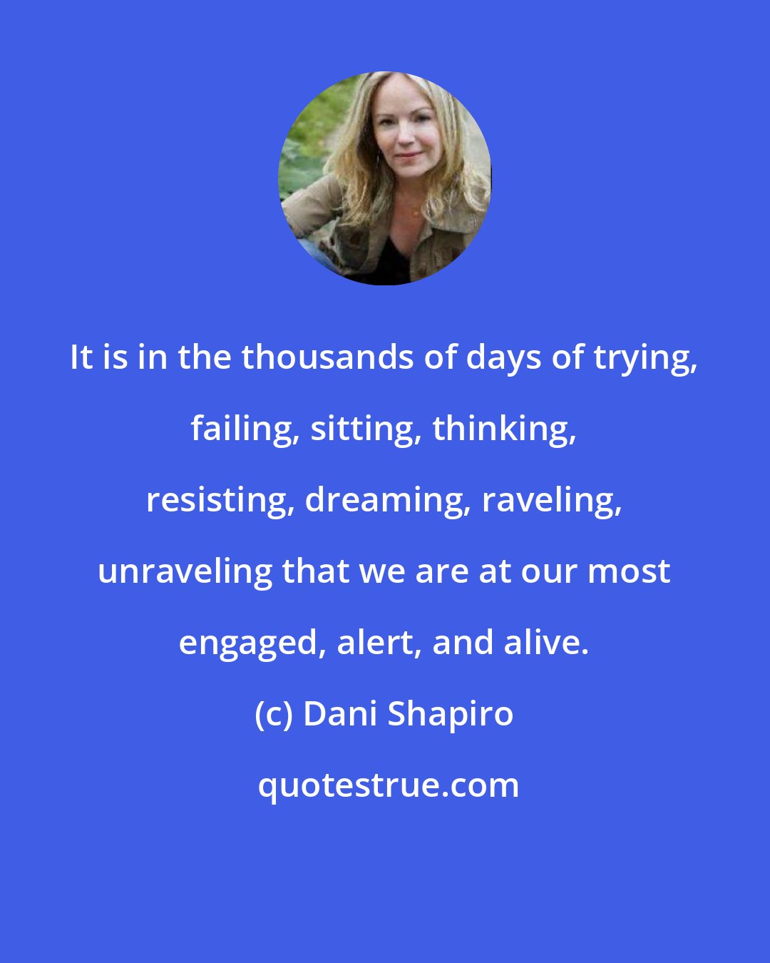 Dani Shapiro: It is in the thousands of days of trying, failing, sitting, thinking, resisting, dreaming, raveling, unraveling that we are at our most engaged, alert, and alive.