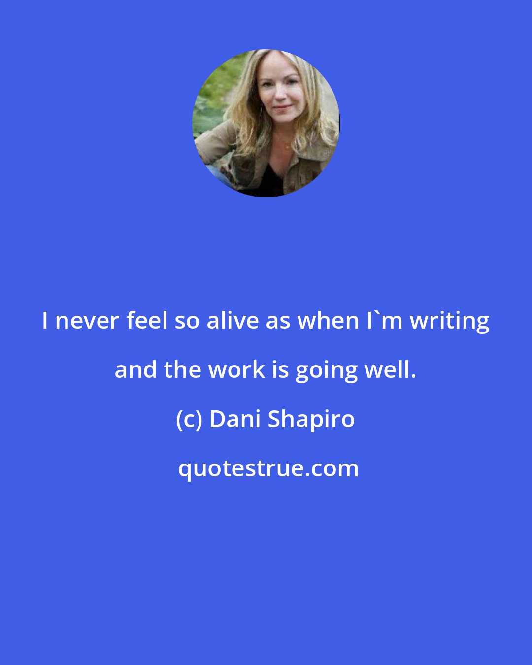 Dani Shapiro: I never feel so alive as when I'm writing and the work is going well.