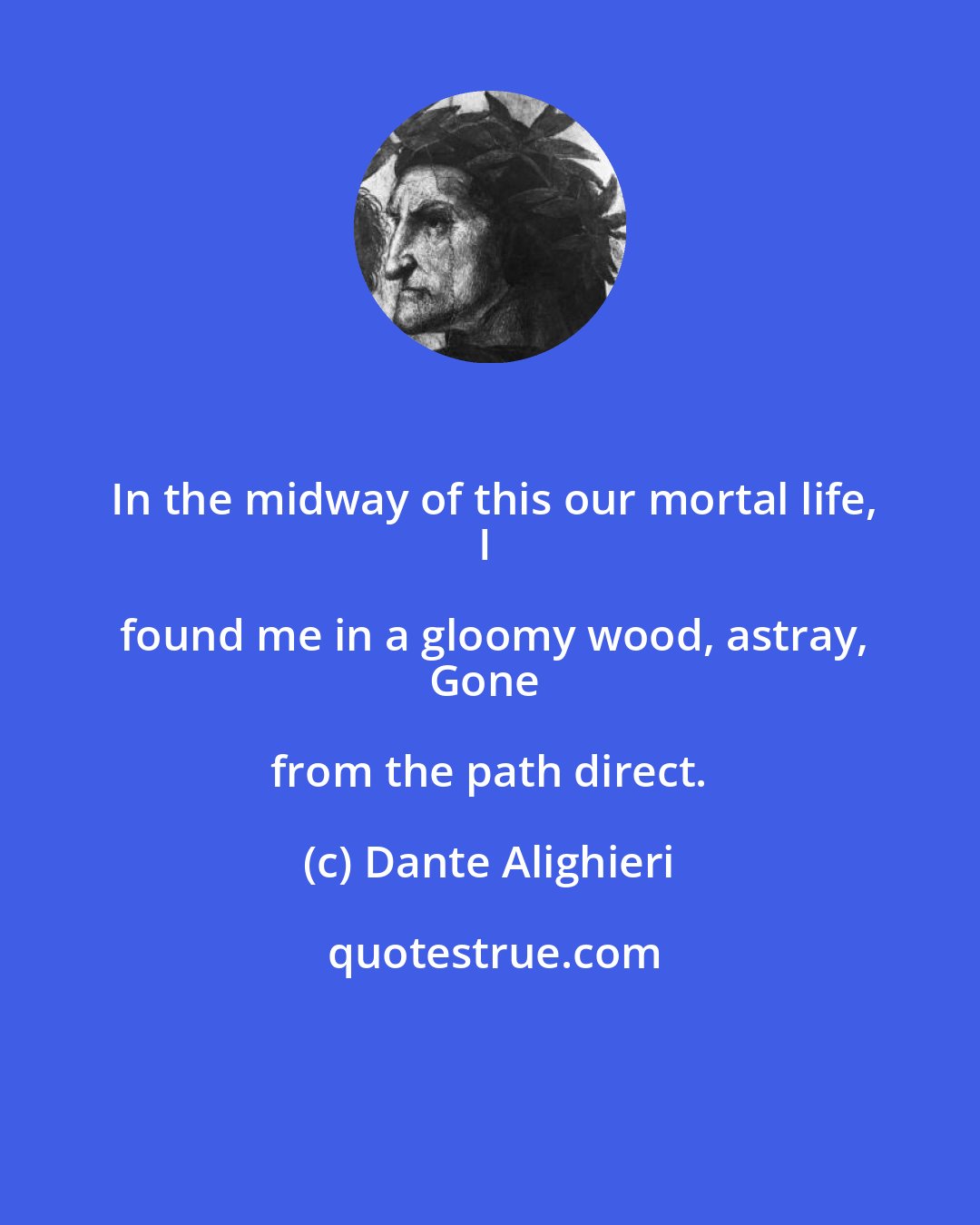 Dante Alighieri: In the midway of this our mortal life,
I found me in a gloomy wood, astray,
Gone from the path direct.