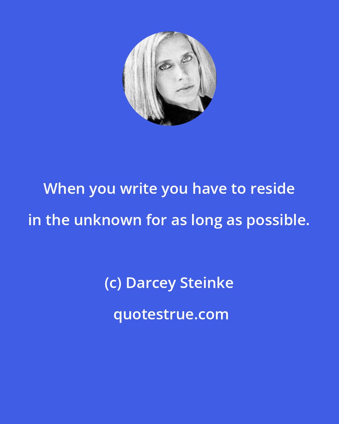 Darcey Steinke: When you write you have to reside in the unknown for as long as possible.