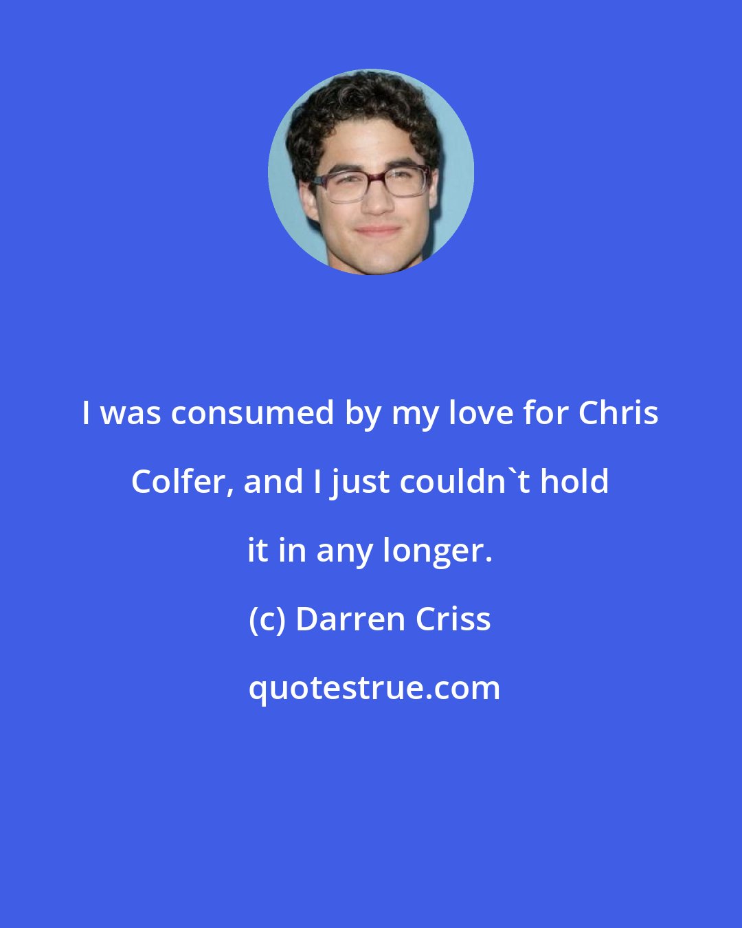 Darren Criss: I was consumed by my love for Chris Colfer, and I just couldn't hold it in any longer.