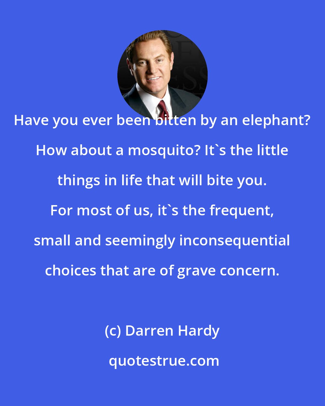 Darren Hardy: Have you ever been bitten by an elephant? How about a mosquito? It's the little things in life that will bite you. For most of us, it's the frequent, small and seemingly inconsequential choices that are of grave concern.