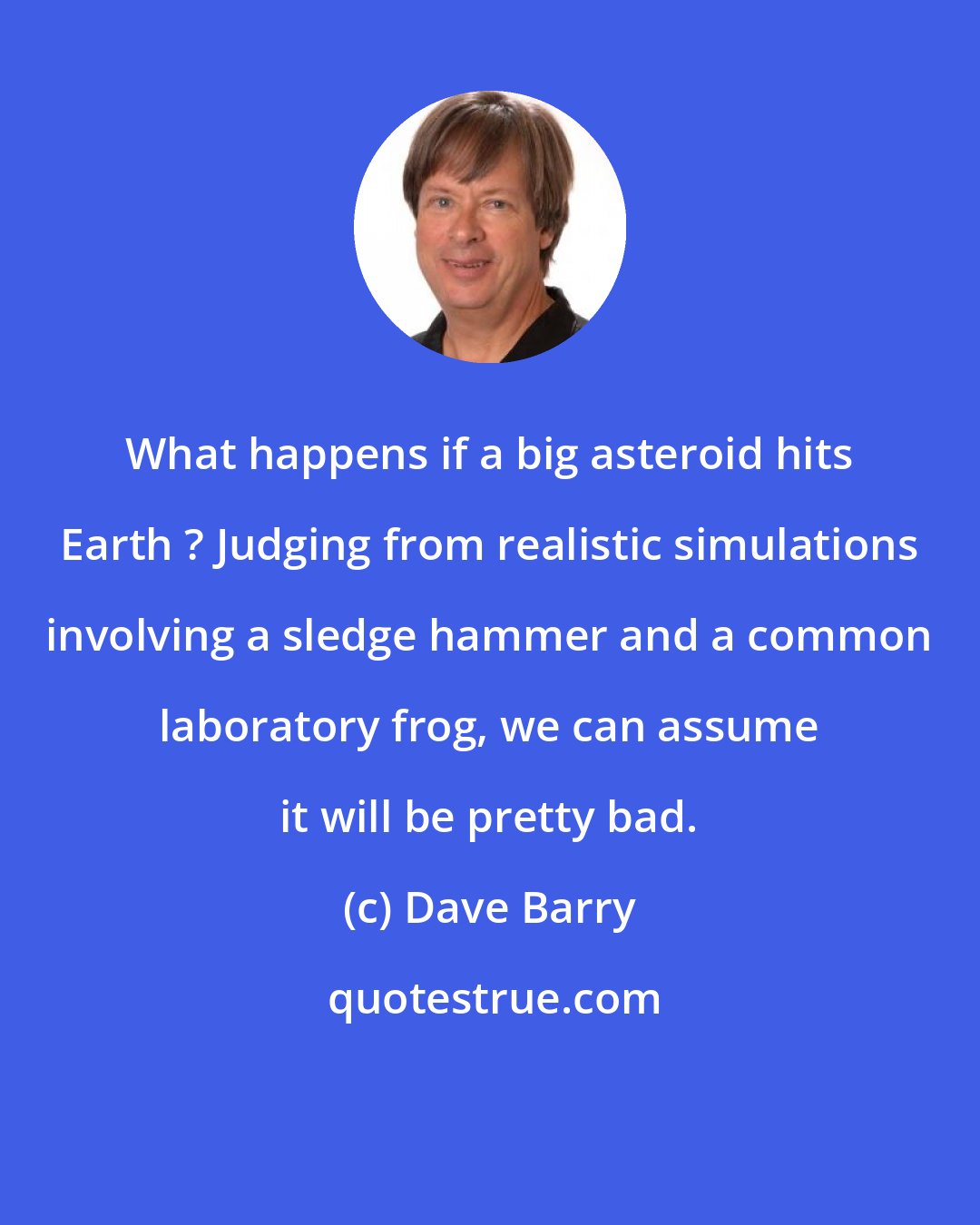 Dave Barry: What happens if a big asteroid hits Earth ? Judging from realistic simulations involving a sledge hammer and a common laboratory frog, we can assume it will be pretty bad.