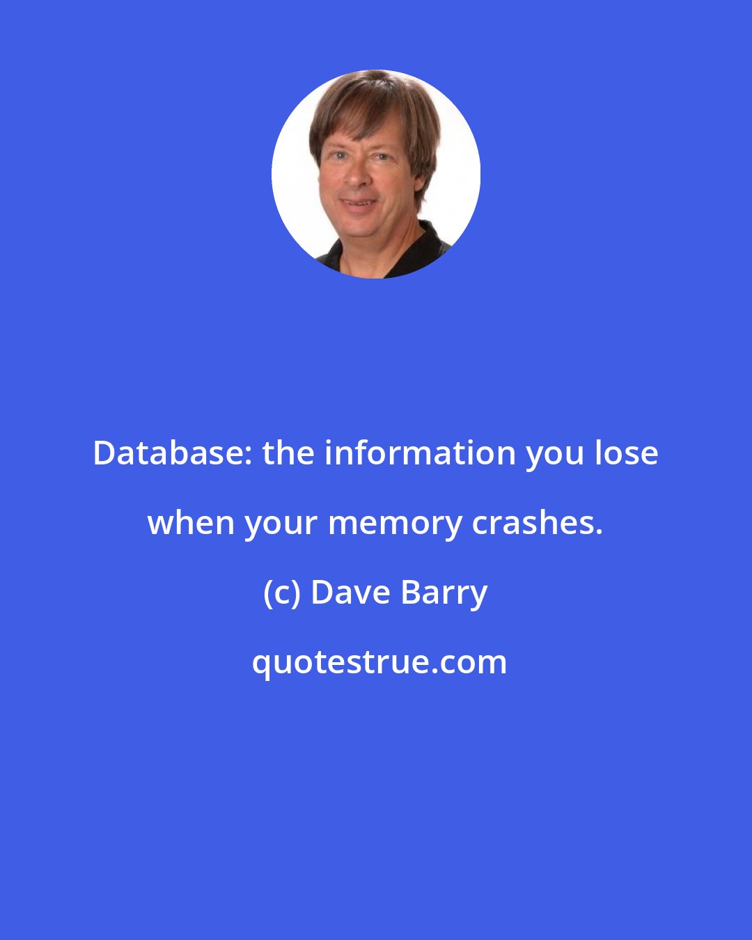 Dave Barry: Database: the information you lose when your memory crashes.