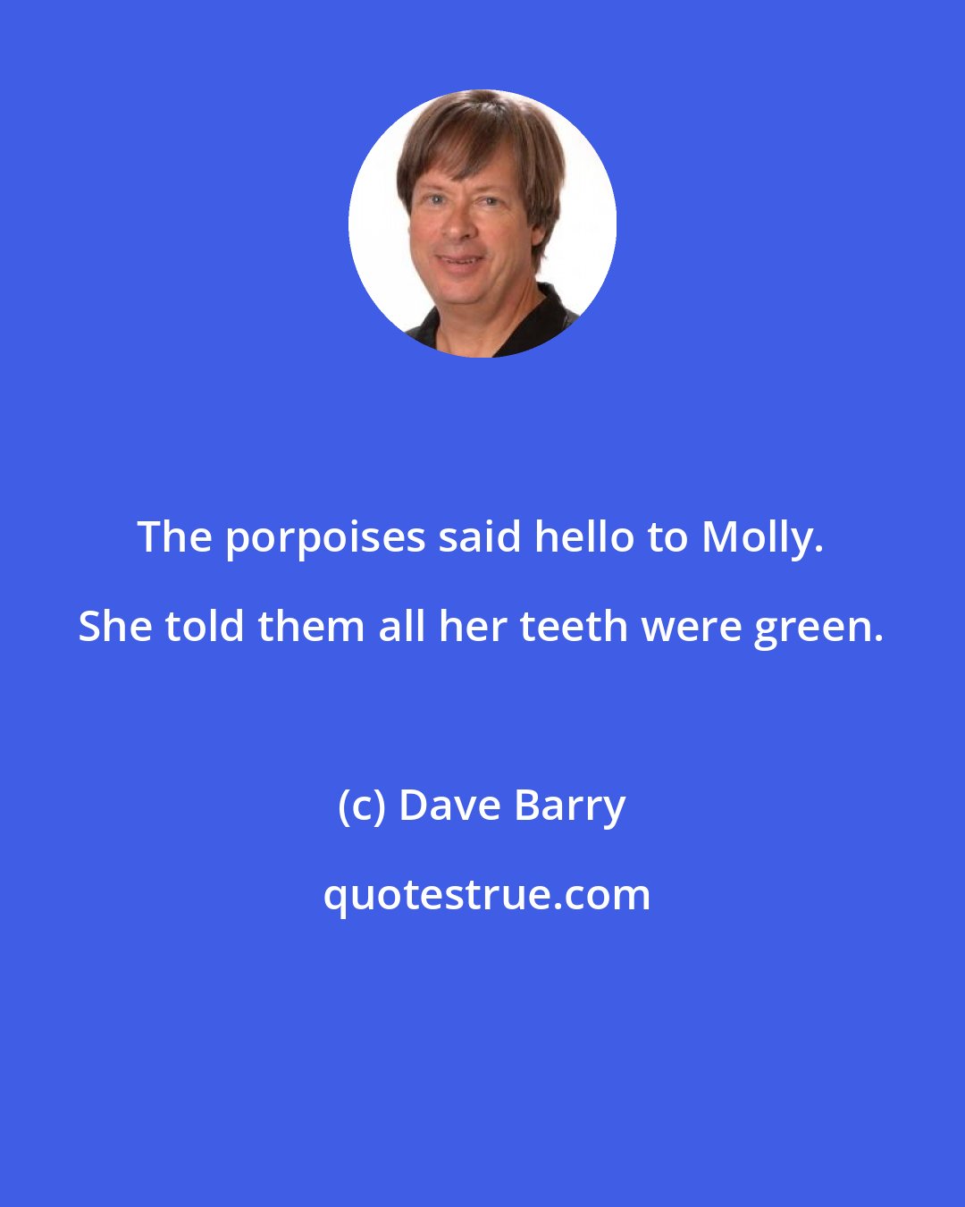 Dave Barry: The porpoises said hello to Molly. She told them all her teeth were green.