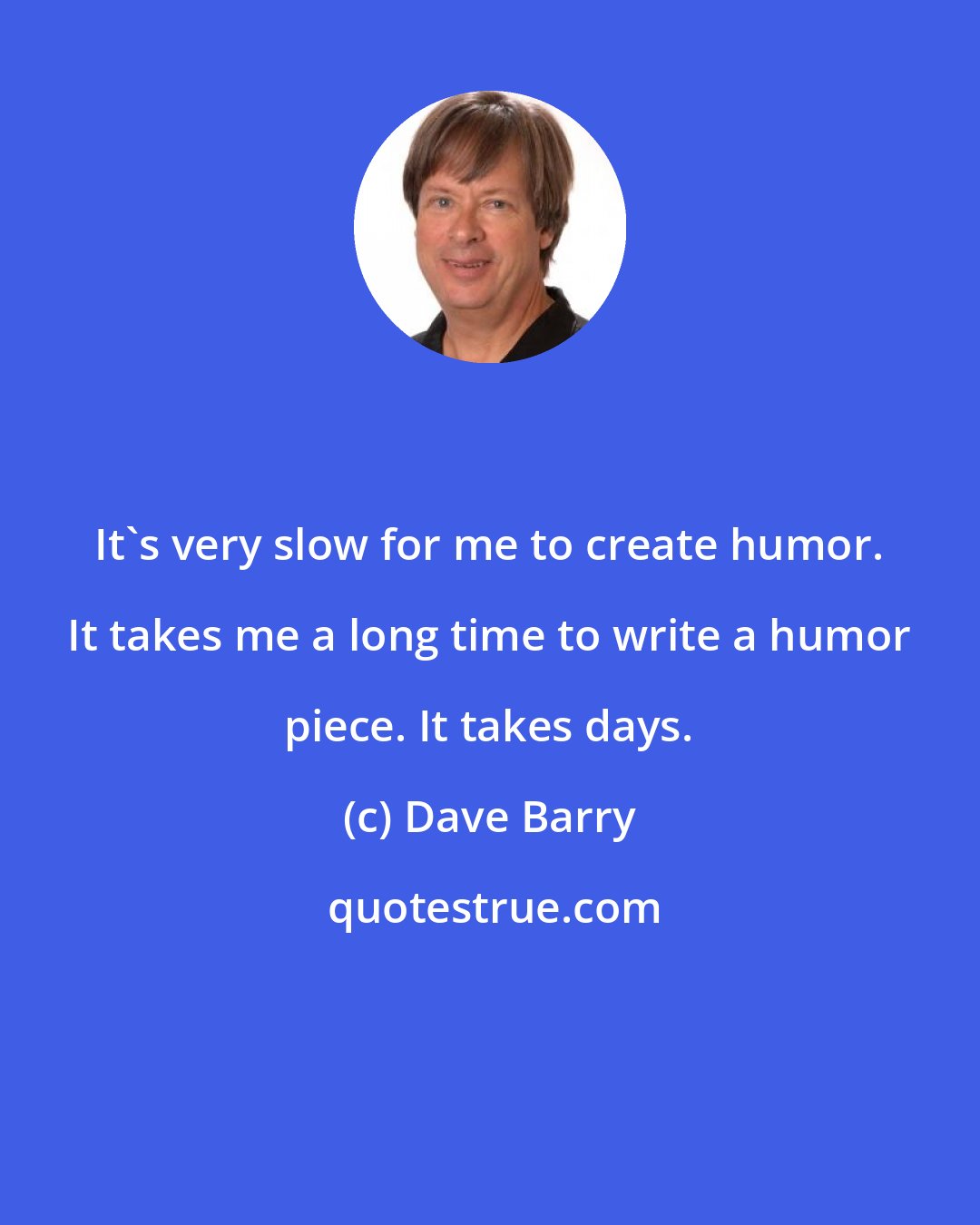 Dave Barry: It's very slow for me to create humor. It takes me a long time to write a humor piece. It takes days.