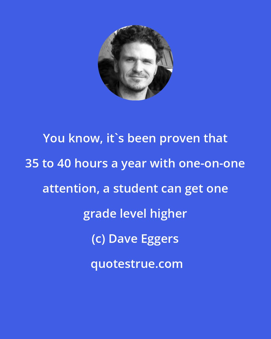 Dave Eggers: You know, it's been proven that 35 to 40 hours a year with one-on-one attention, a student can get one grade level higher